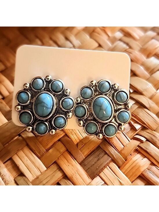 Boho Gypsy Sisters Jewelry - Southwestern Simulated Turquoise Stud Earrings